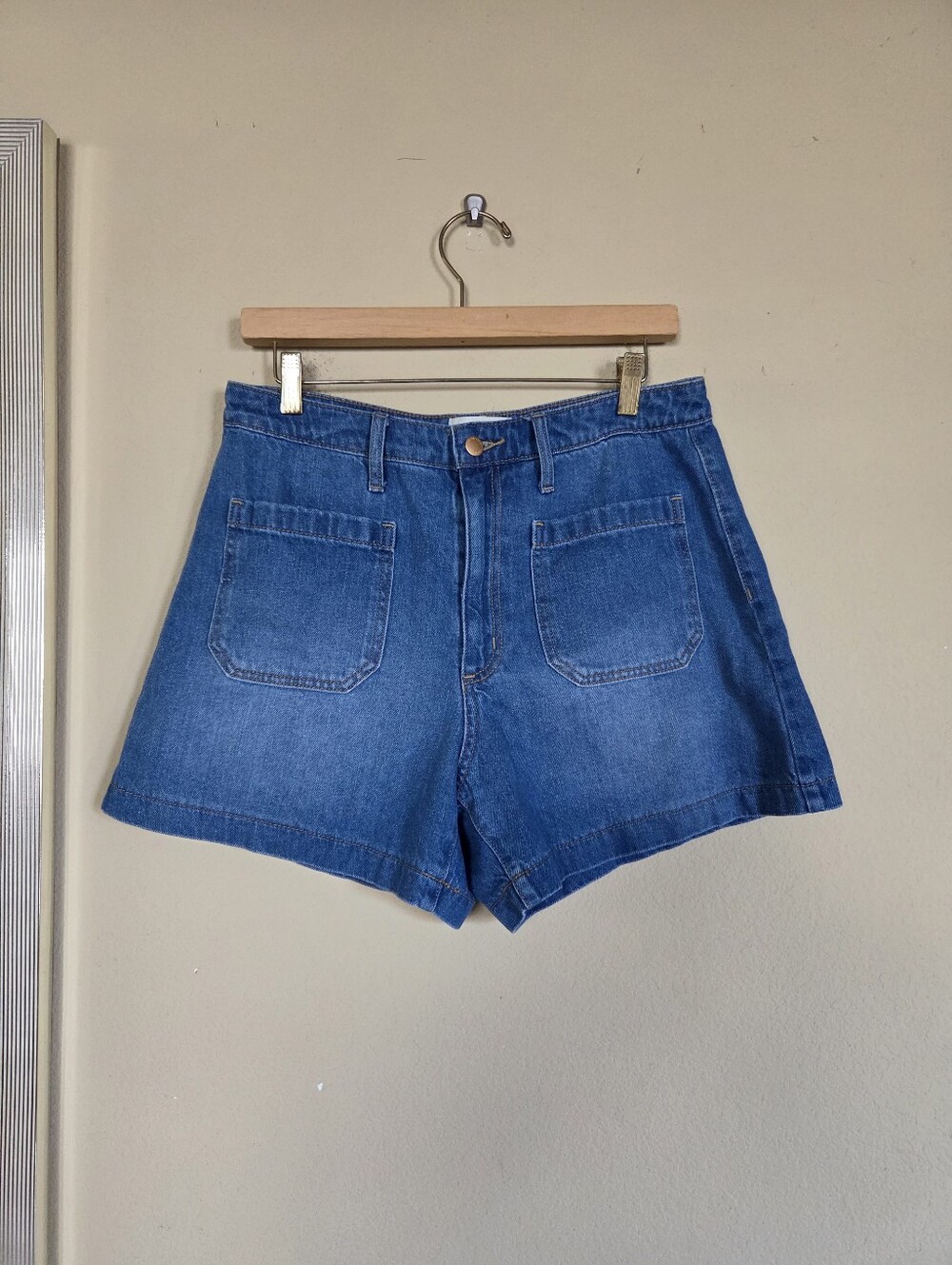 Universal Thread Blue High-Rise Jean Shorts with Front Patch Pockets